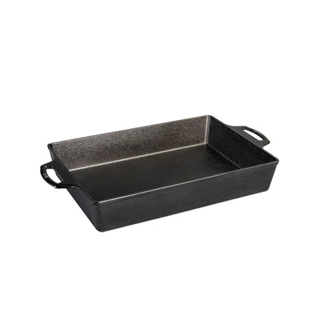 Lodge casserole pan inside oven demonstrating even browning and heat retention benefit