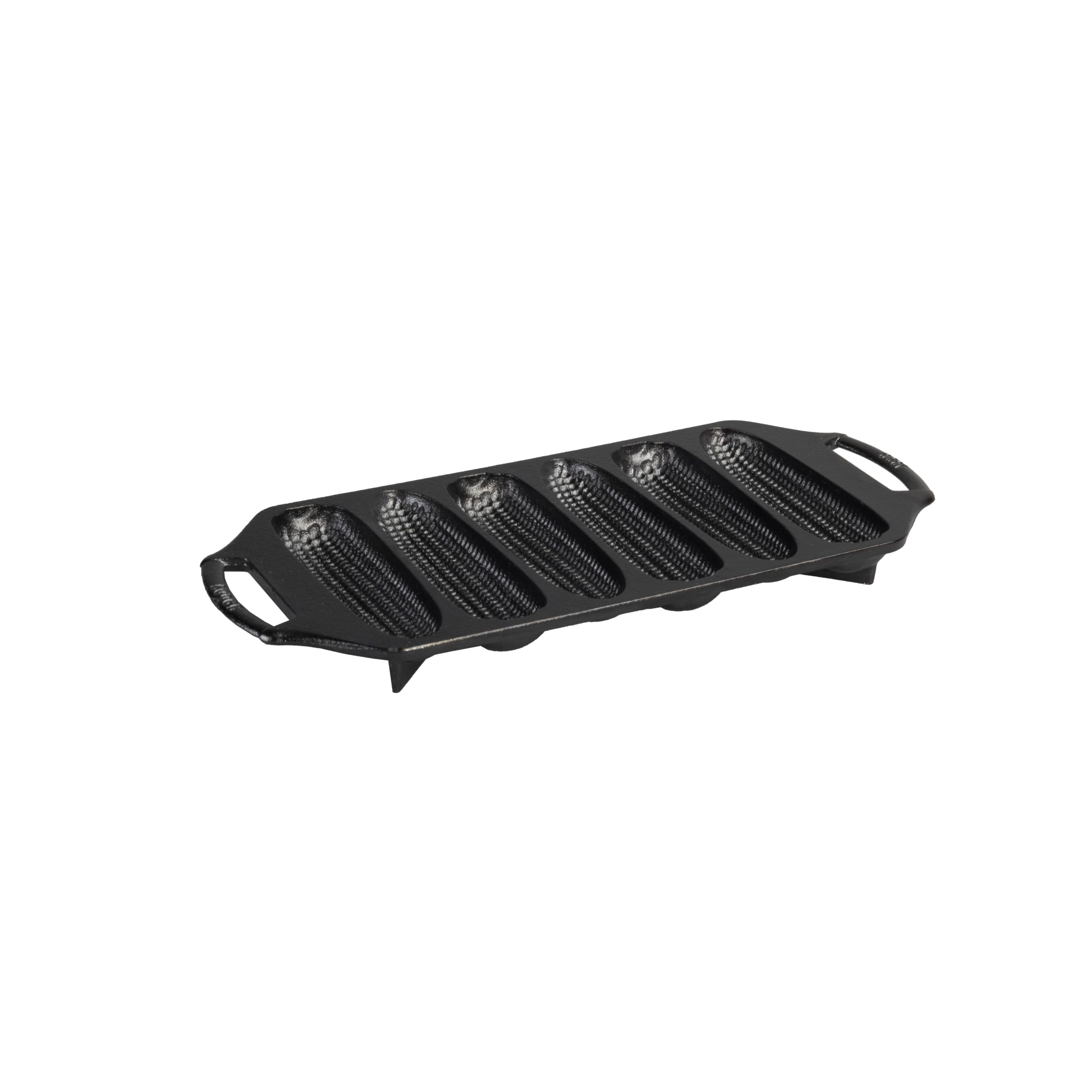 Lodge cornstick pan front view showing durable cast iron and safe handles for stable baking
