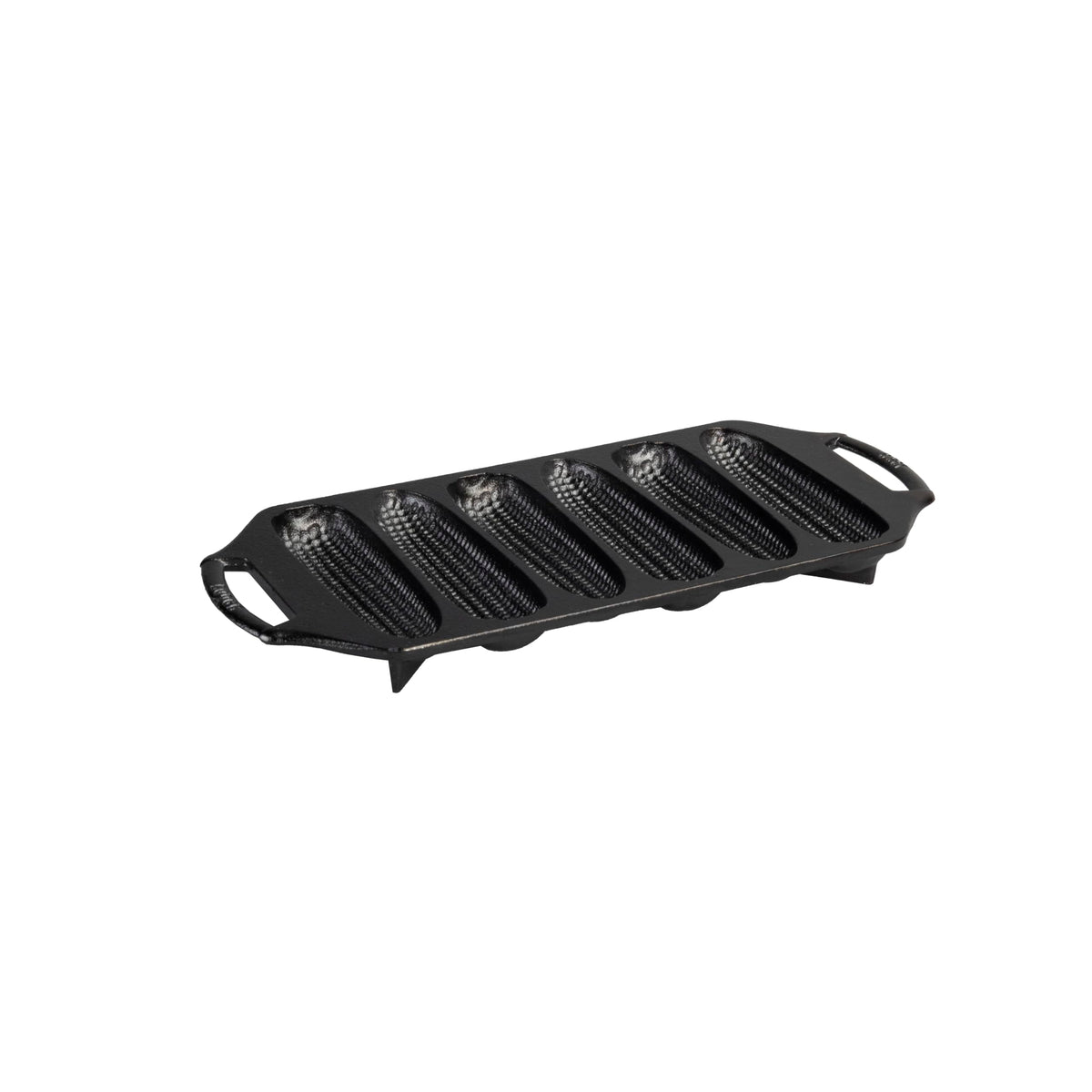 Lodge cornstick pan front view showing durable cast iron and safe handles for stable baking
