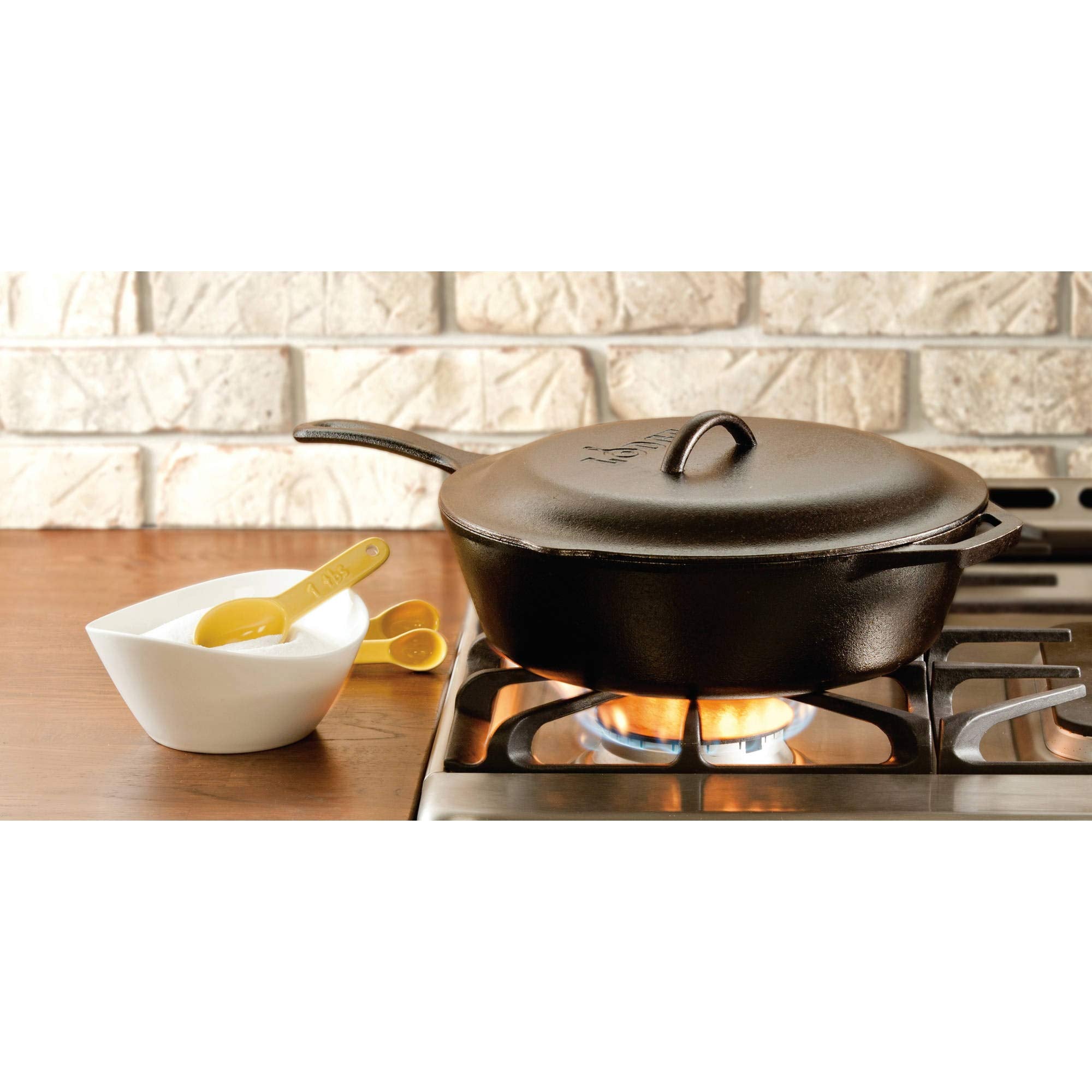 Lodge lid closeup highlighting cast iron finish and tight fit for heat retention