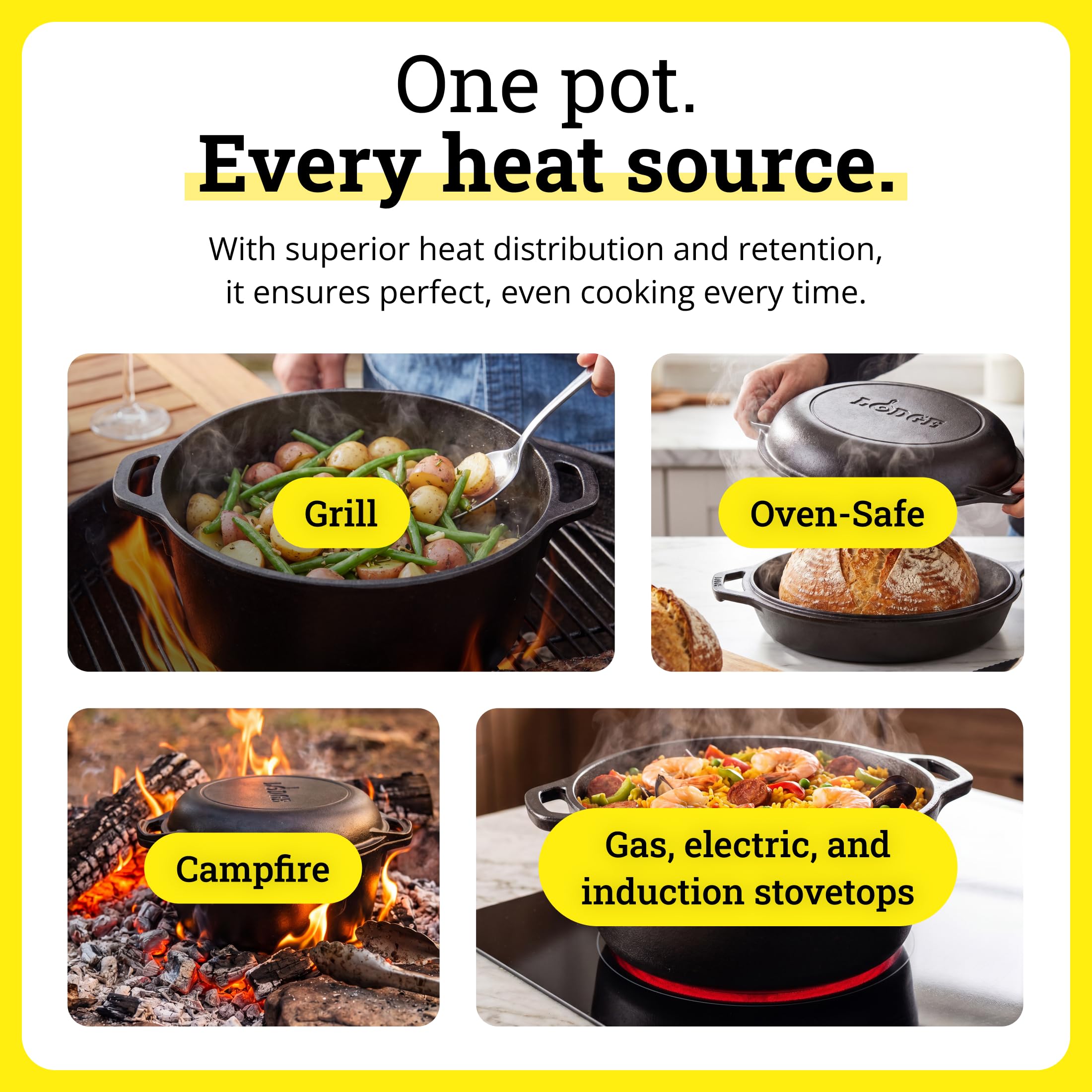 Lodge cast iron on campfire illustrating outdoor cooking durability