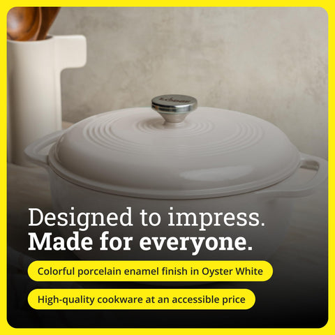 Lodge pot roasting inside oven illustrating oven-safe versatility and consistent cooking benefit