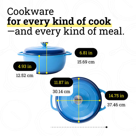 Lodge enameled Dutch oven on stovetop braising beef for even heat distribution