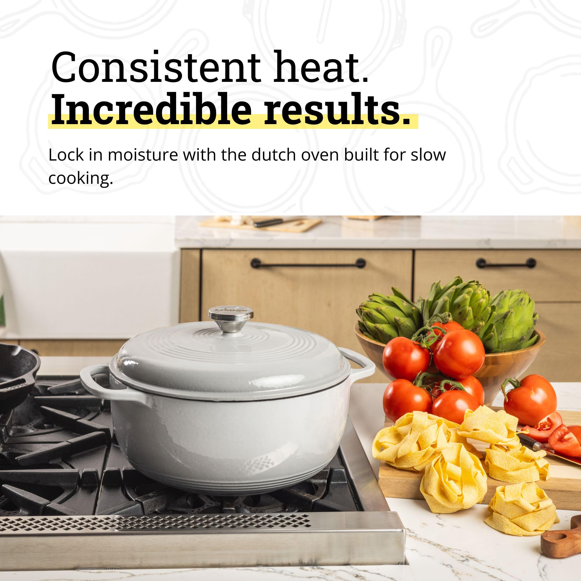 Lodge Dutch oven on stovetop demonstrating even heat distribution and induction compatibility