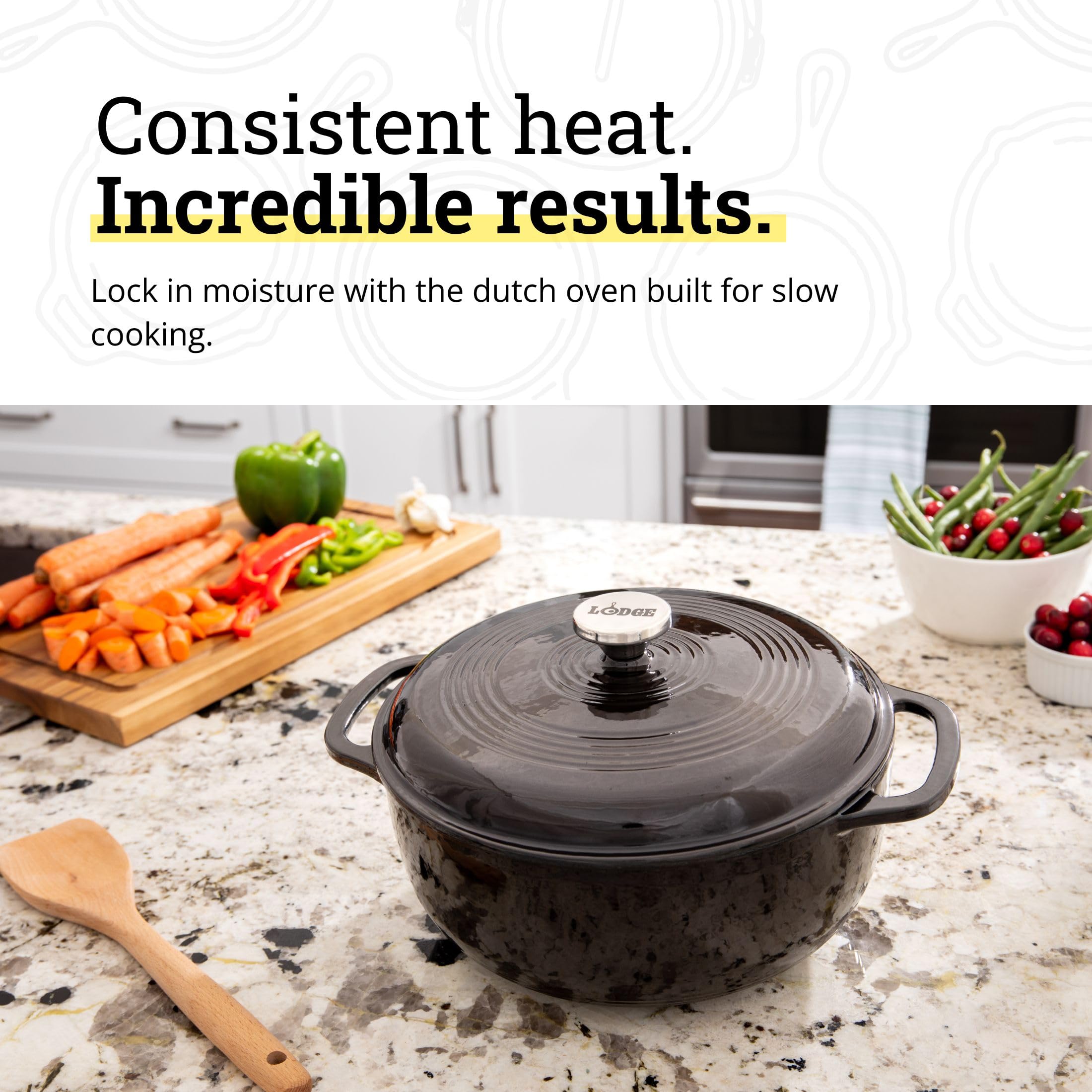 Lodge pot handle detail revealing easy-grip dual handles for safe carrying