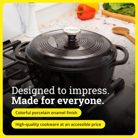 Lodge Dutch oven in oven with roast illustrating oven-to-table versatility