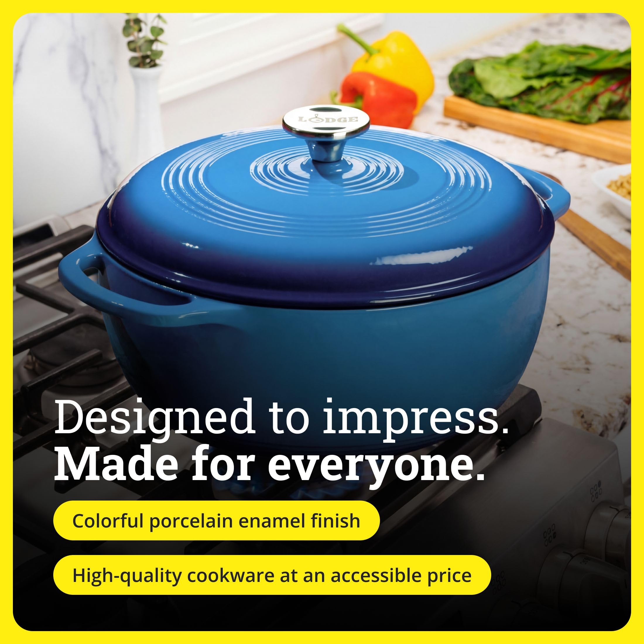 Lodge Dutch oven presented on a dining table for direct serving appeal
