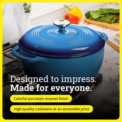 Lodge Dutch oven presented on a dining table for direct serving appeal