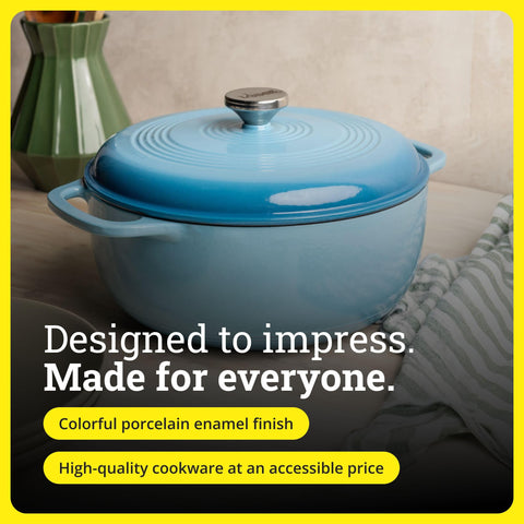 Lodge Dutch oven on table plated for serving showing cook-to-serve convenience