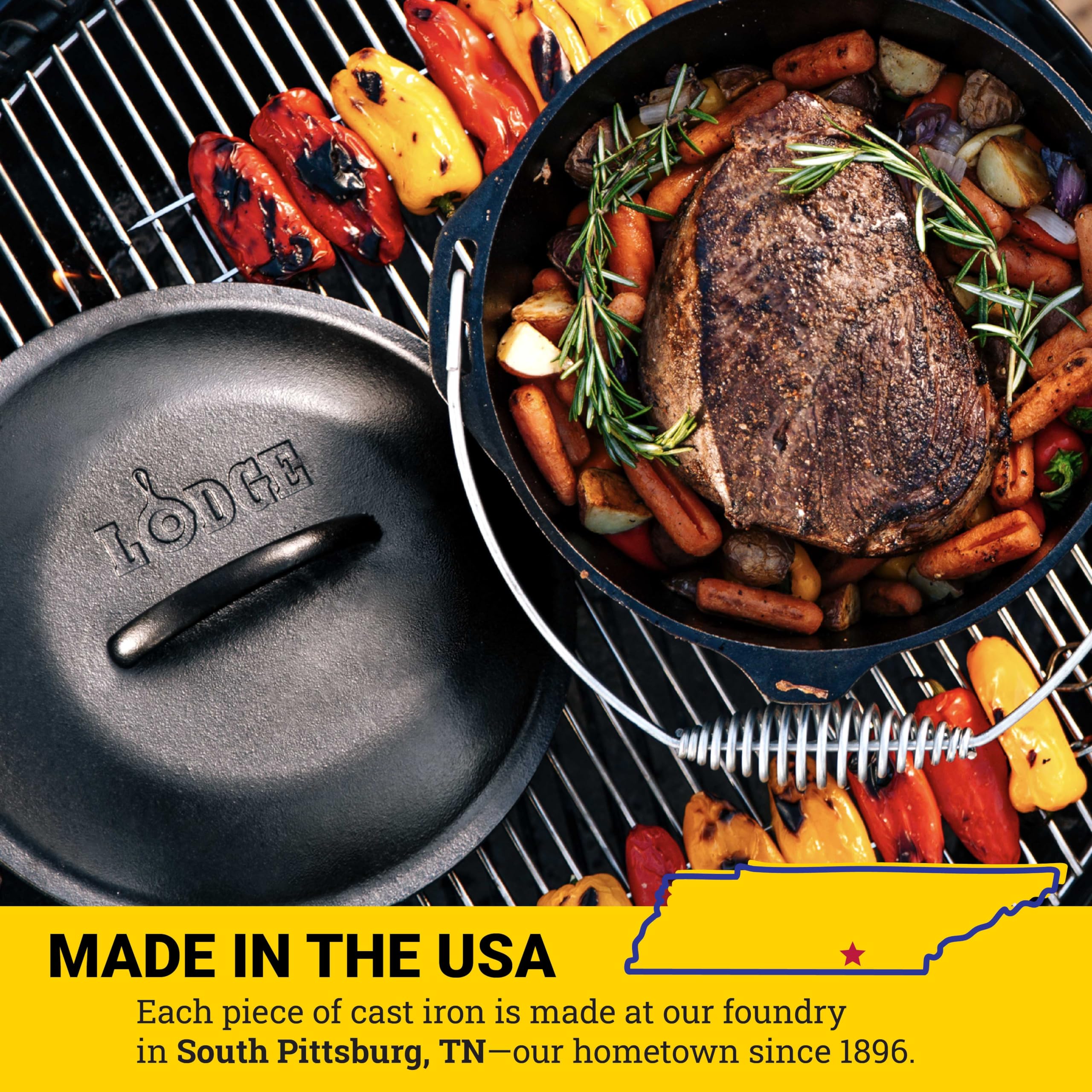 Lodge dutch oven size comparison in kitchen showing large 9 quart capacity for families