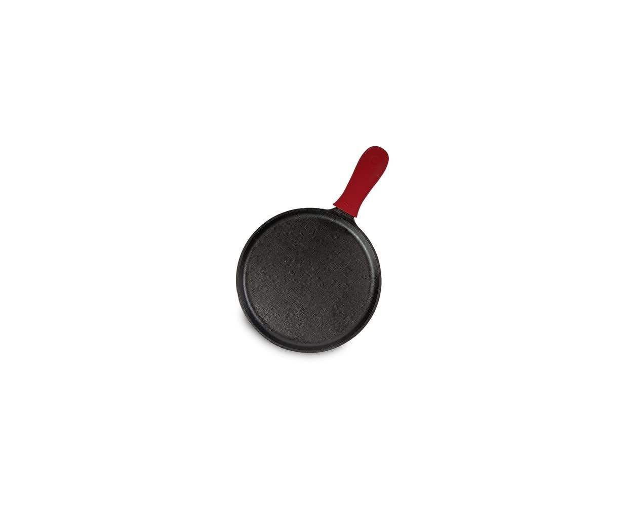 Lodge red silicone handle close-up highlighting comfortable non-slip grip benefit