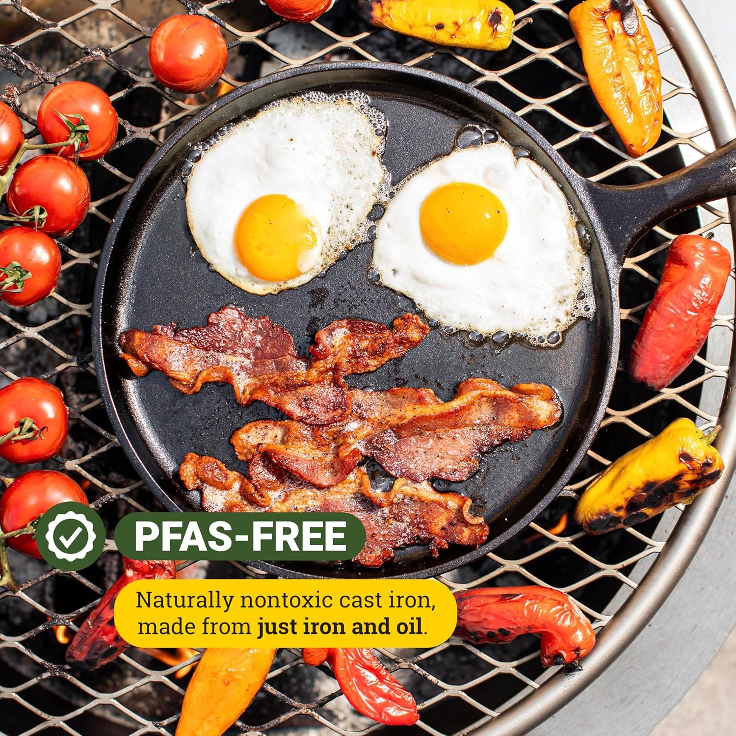 Lodge griddle on outdoor grill illustrating portability and high-heat performance
