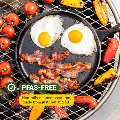 Lodge griddle on outdoor grill illustrating portability and high-heat performance