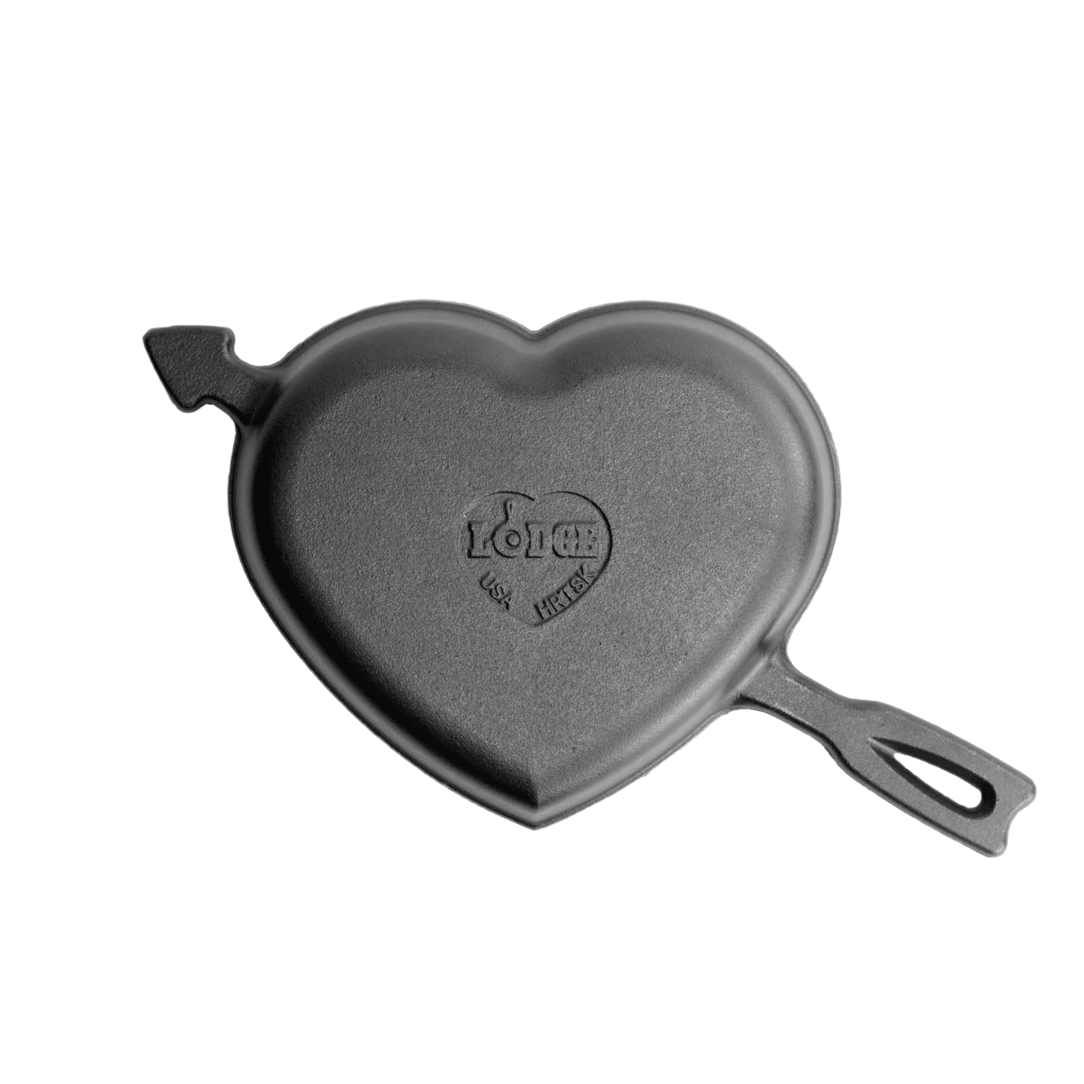 Lodge heart skillet close-up of pre-seasoned surface highlighting natural oil seasoning benefit