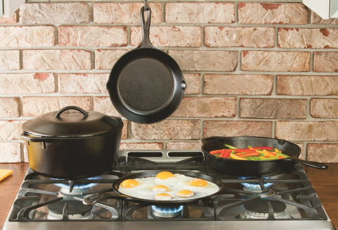 Lodge skillet beside ingredients to show 12-inch scale and family-size capacity