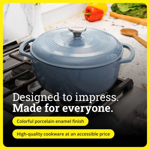 Lodge size comparison with vegetables showing 6-quart capacity benefit: family-sized meals