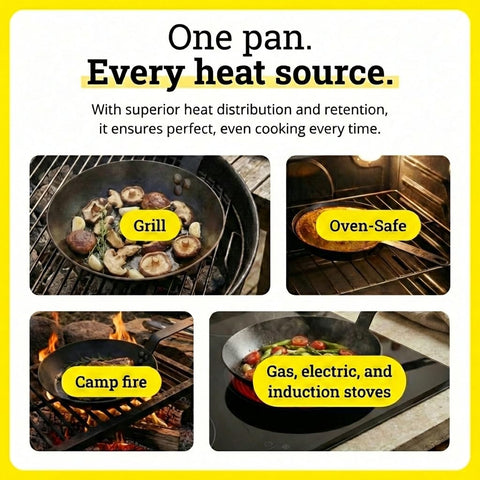 Lodge skillet beside a cutting board to show compact 8-inch scale benefit