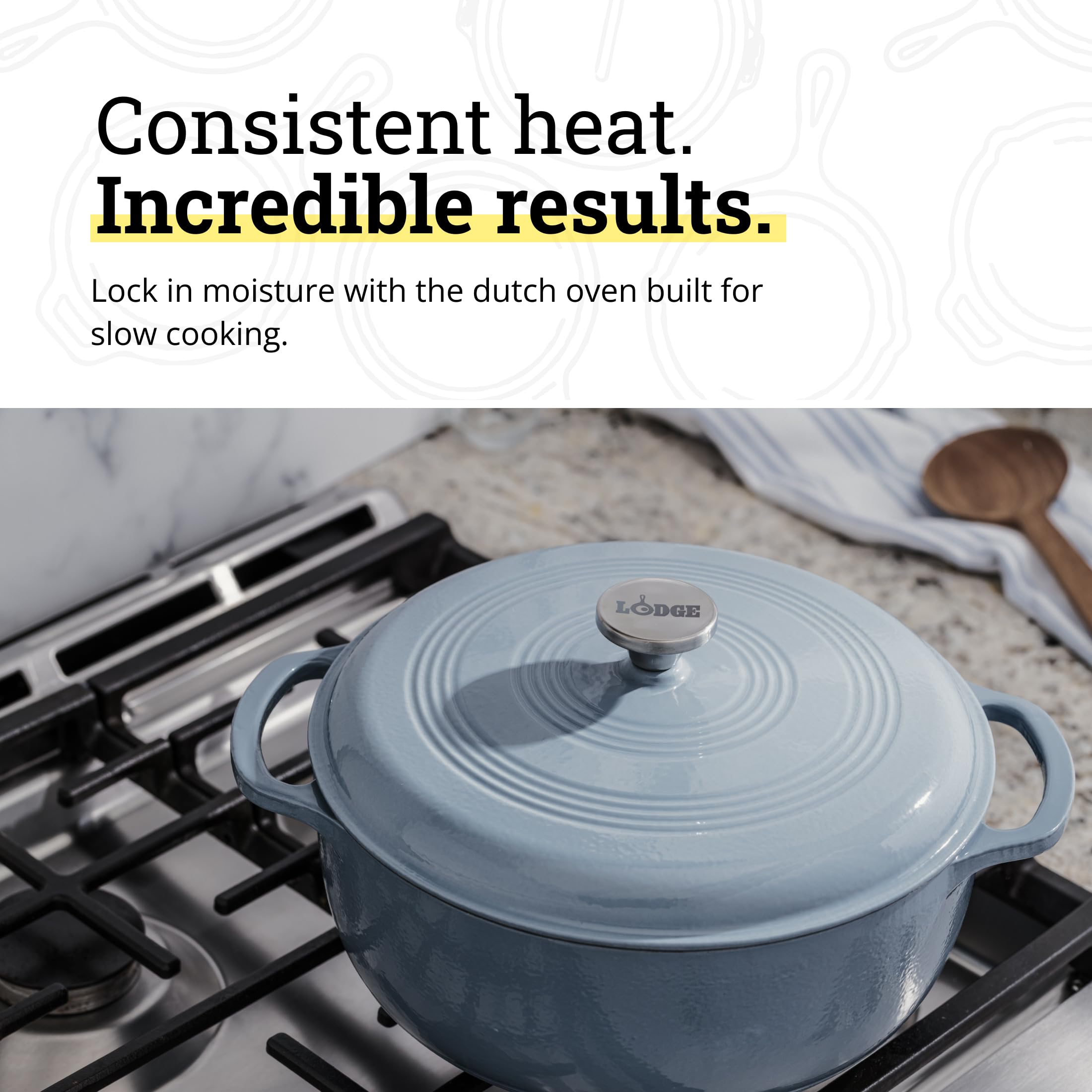 Lodge storm blue handle detail highlighting dual assist handles for safe lifting