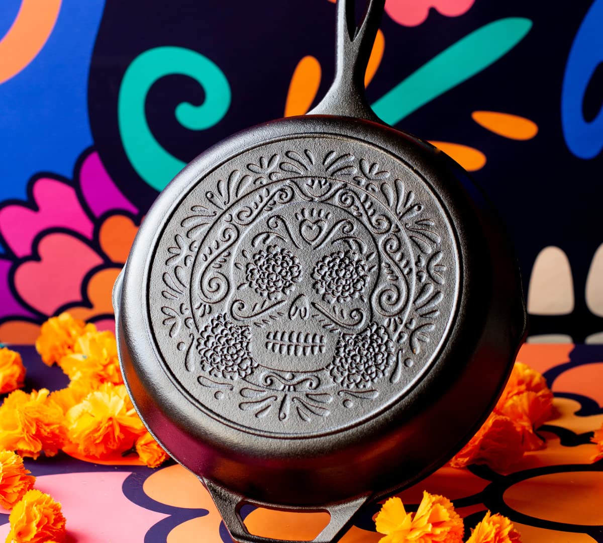 Lodge skillet handle close-up highlighting grip and cast iron durability