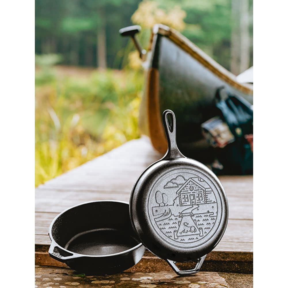 Lodge displayed on shelf showing decorative storage and countertop charm