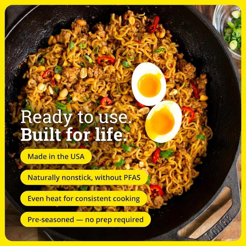 Lodge close-up of pre-seasoned surface highlighting natural nonstick benefit
