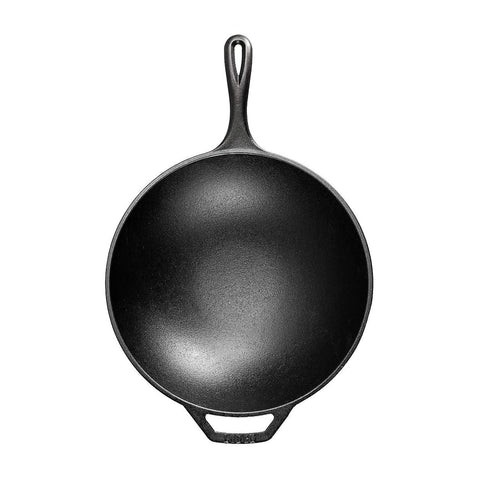 Lodge close-up of seasoned interior demonstrating nonstick layer and improved browning