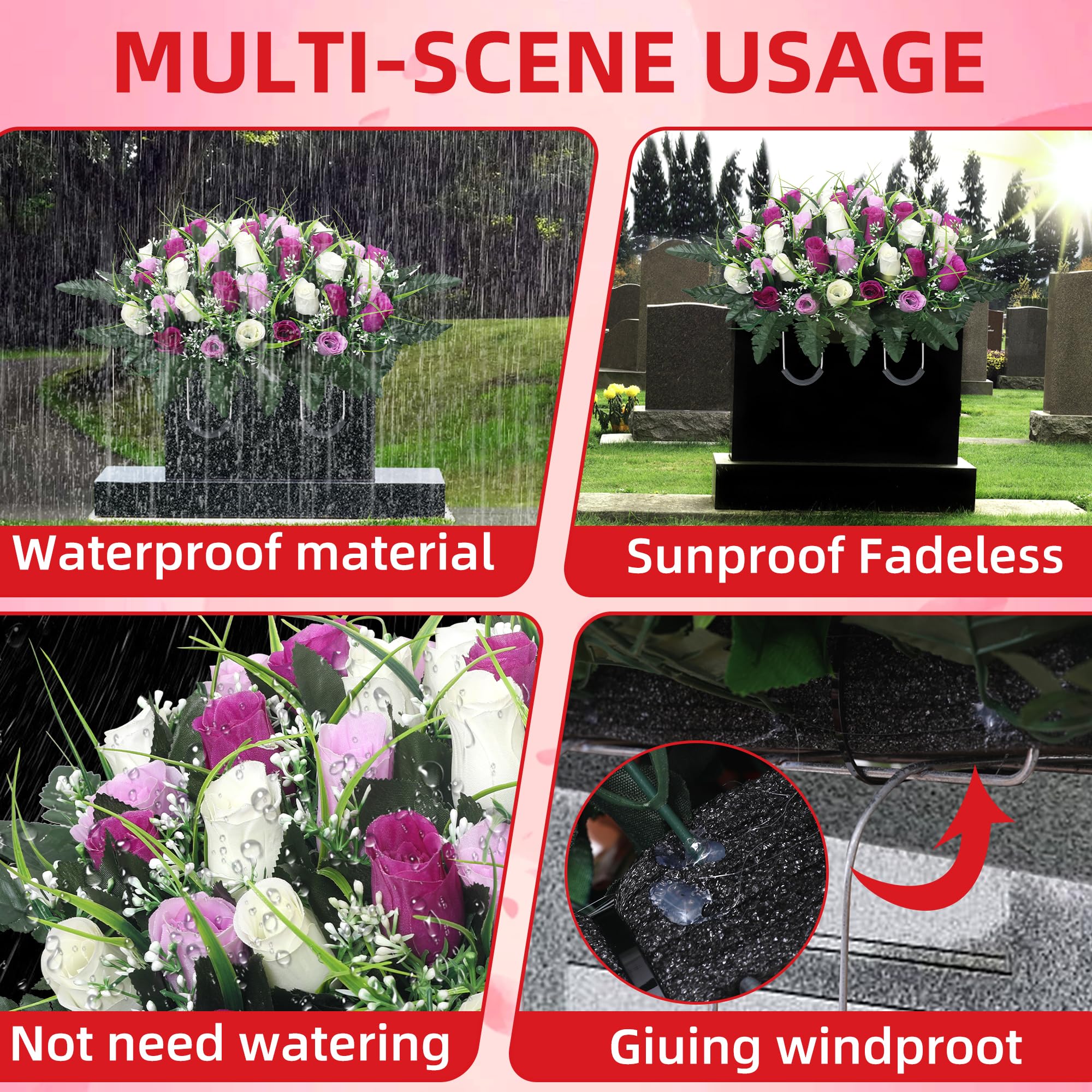 Lodou installed on a headstone benefit: complete grave decoration that fits most markers