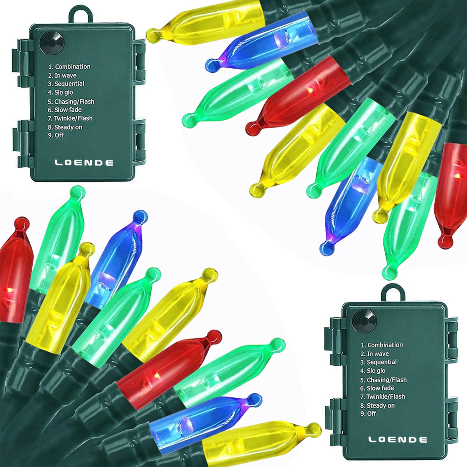 LOENDE front packaging showing 2-pack lights and features for easy purchase