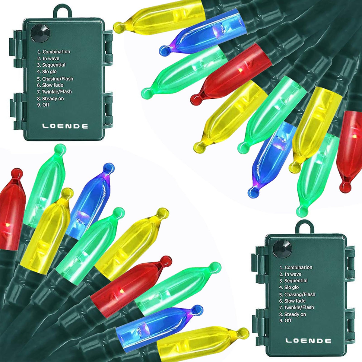 LOENDE front packaging showing 2-pack lights and features for easy purchase