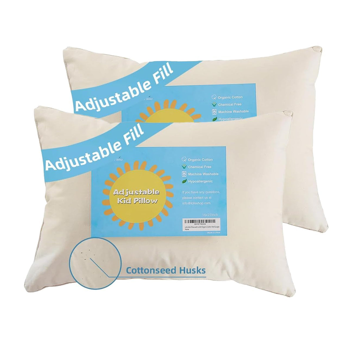 LOFE front view of pillow showing shape and size, easy to pack