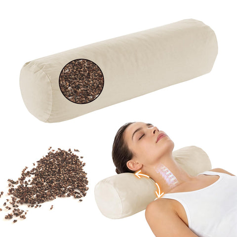 LOFE front view of cylindrical neck pillow showing firm support