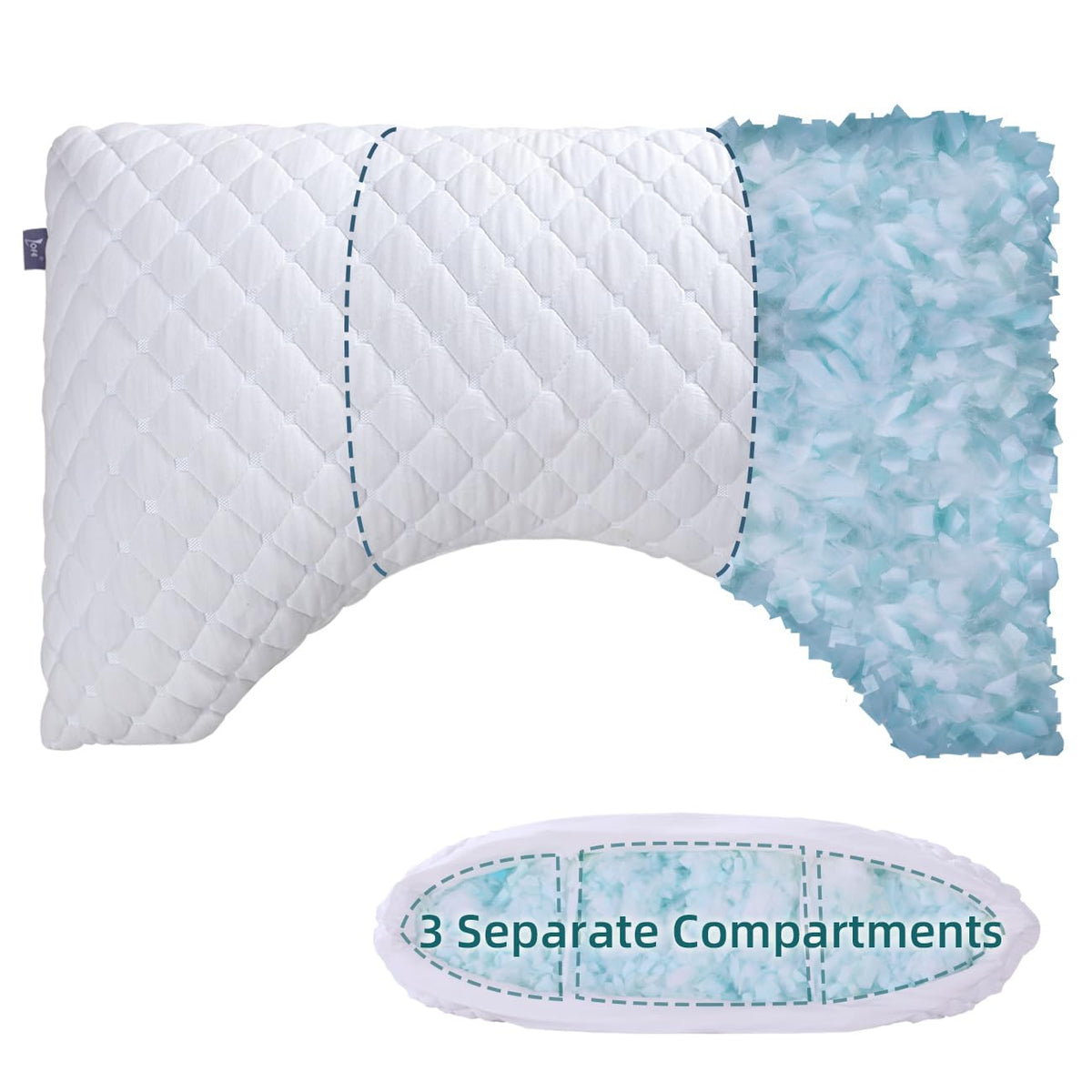 LOFE front view of crescent pillow showing ergonomic curve and customizable fit