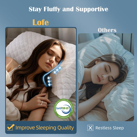 LOFE pillow with hand to show size and adjustable loft for personalized support