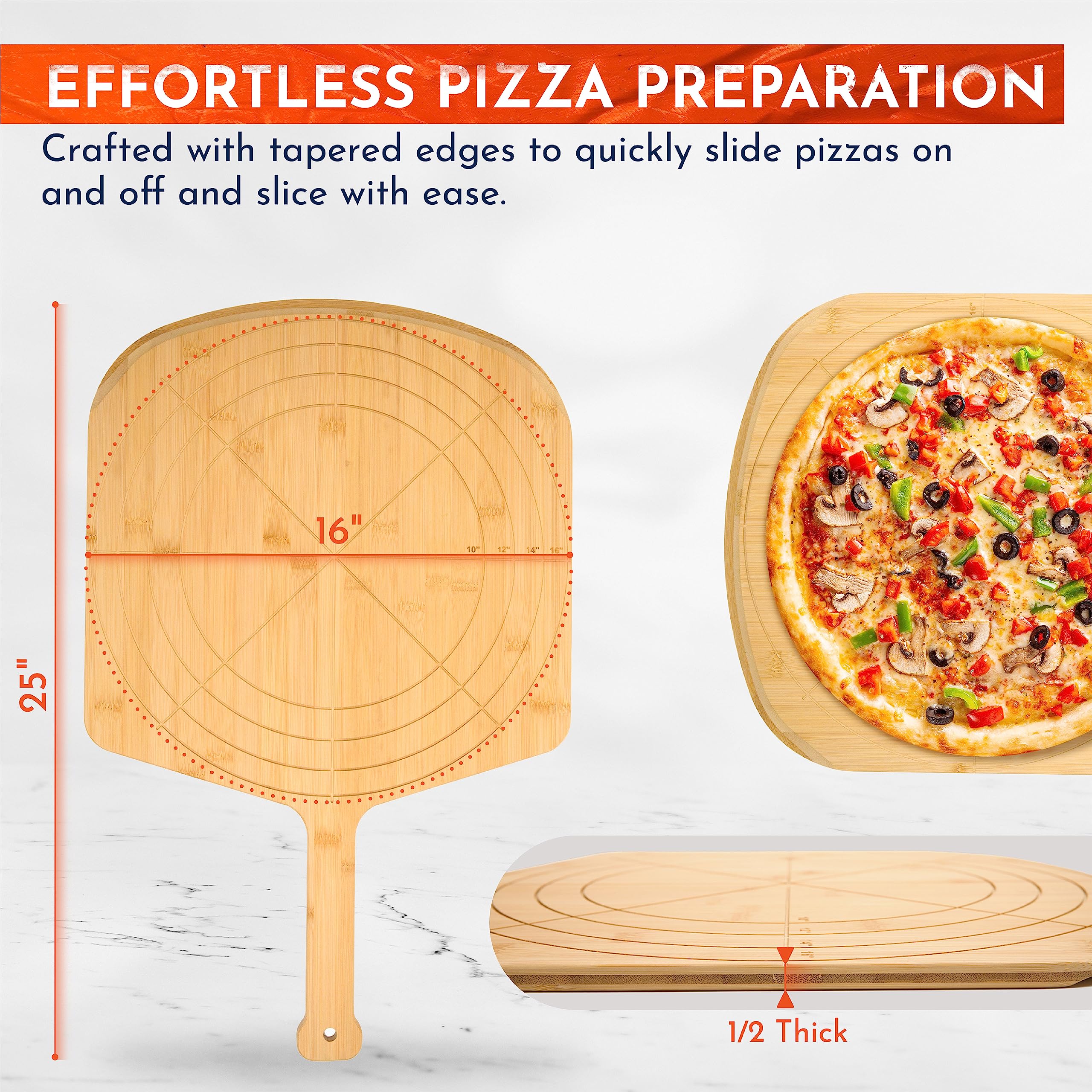 Loftern pizza peel sliding a baked pizza into an oven for safe transfer
