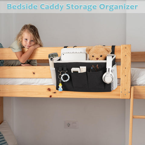 Loghot image of hooks and mesh pockets organizing cables and keys for convenience