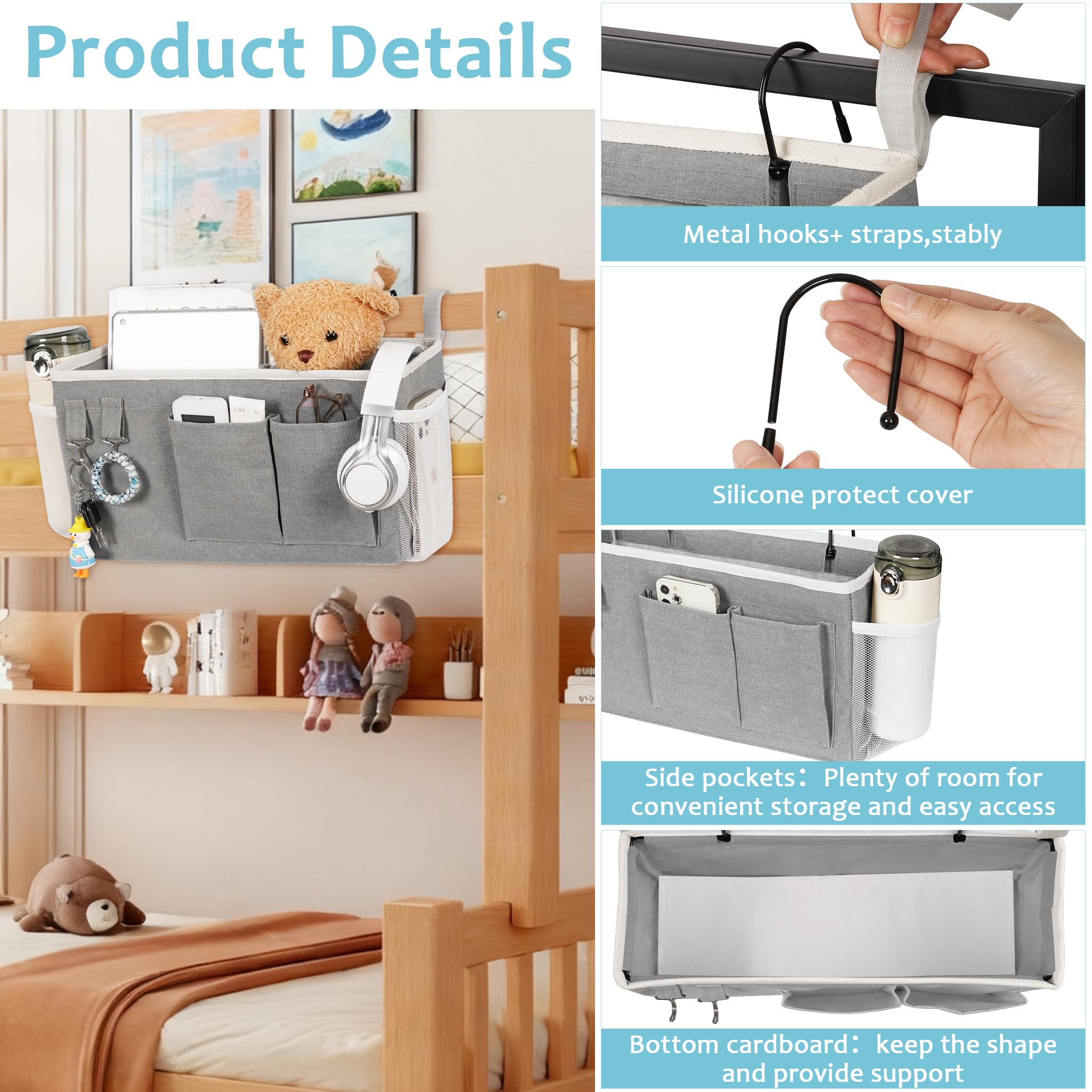 Loghot hanging on bunk bed rail showing secure fit and space-saving benefit