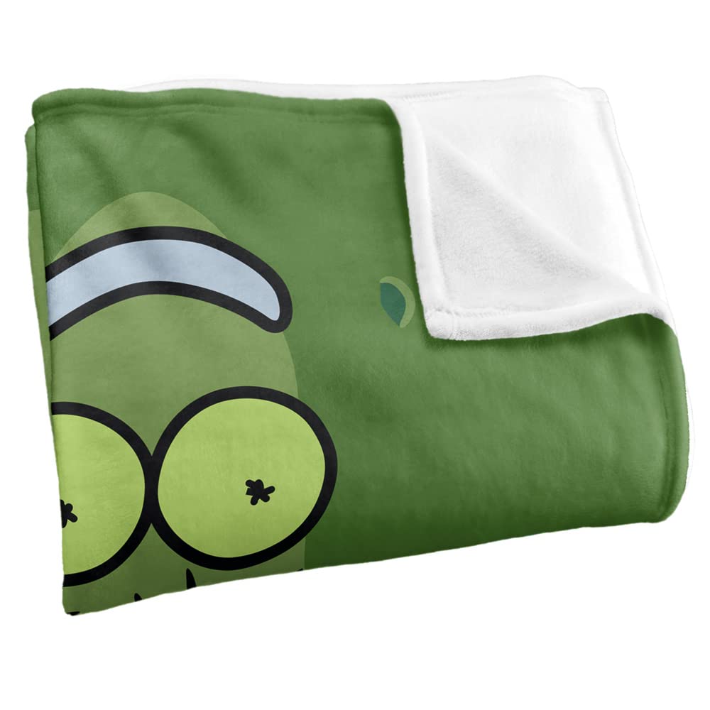 LOGOVISION folded Pickle Rick throw on sofa showing easy styling benefit