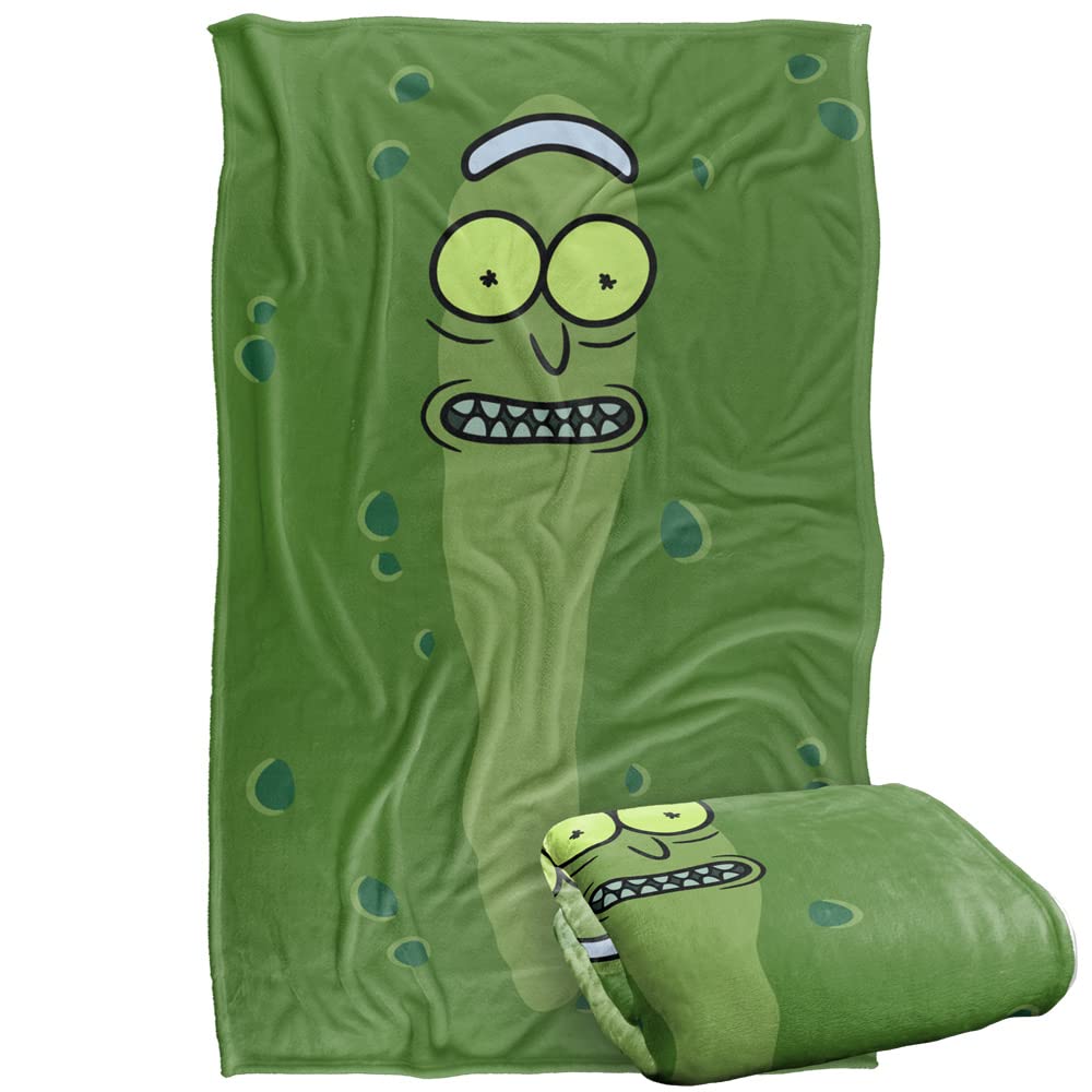 LOGOVISION Pickle Rick blanket front view showing vivid artwork and cozy appeal