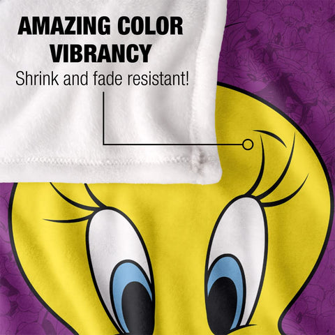 LOGOVISION Tweety draped on chair to show 50x60 inch size and scale