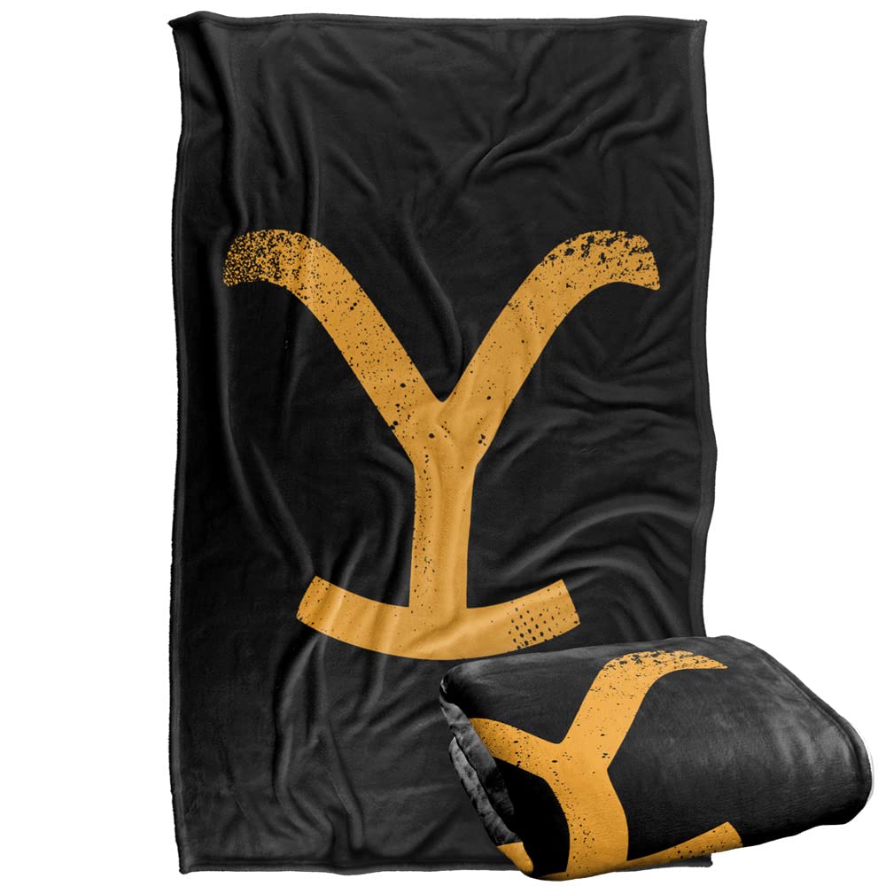 LOGOVISION Yellowstone blanket front view showing vivid logo and cozy texture