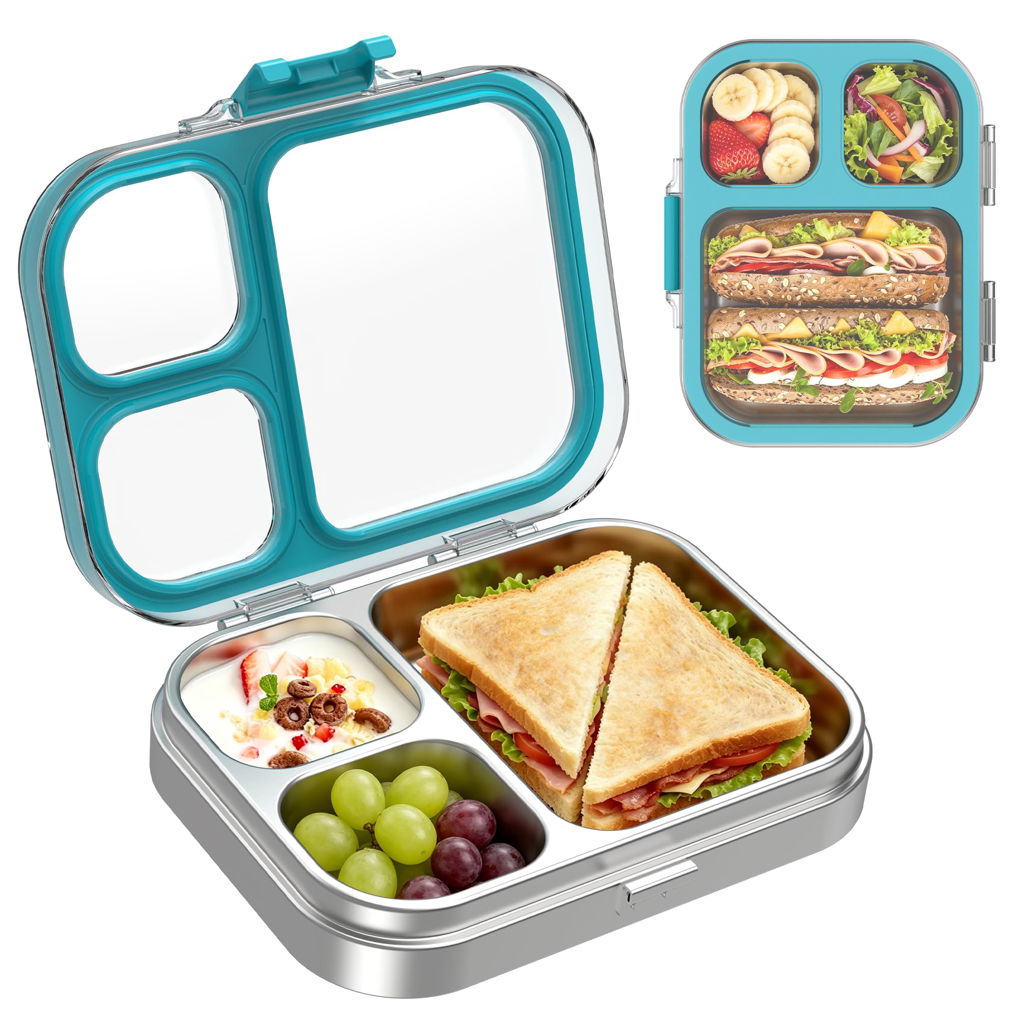 LOHASOK front view of blue bento box showing compact design and portability