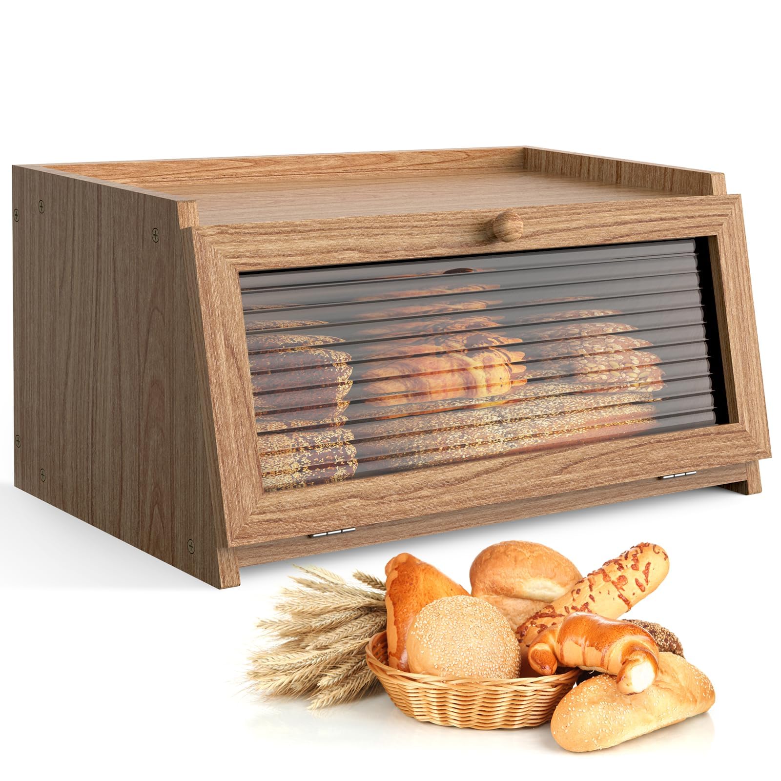 LOHASOK front view of yellow bread box showing compact countertop storage and color