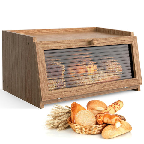 LOHASOK front view of yellow bread box showing compact countertop storage and color