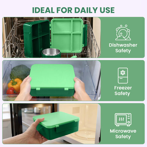 LOHASOK lunch box next to a child for scale showing compact portability benefit