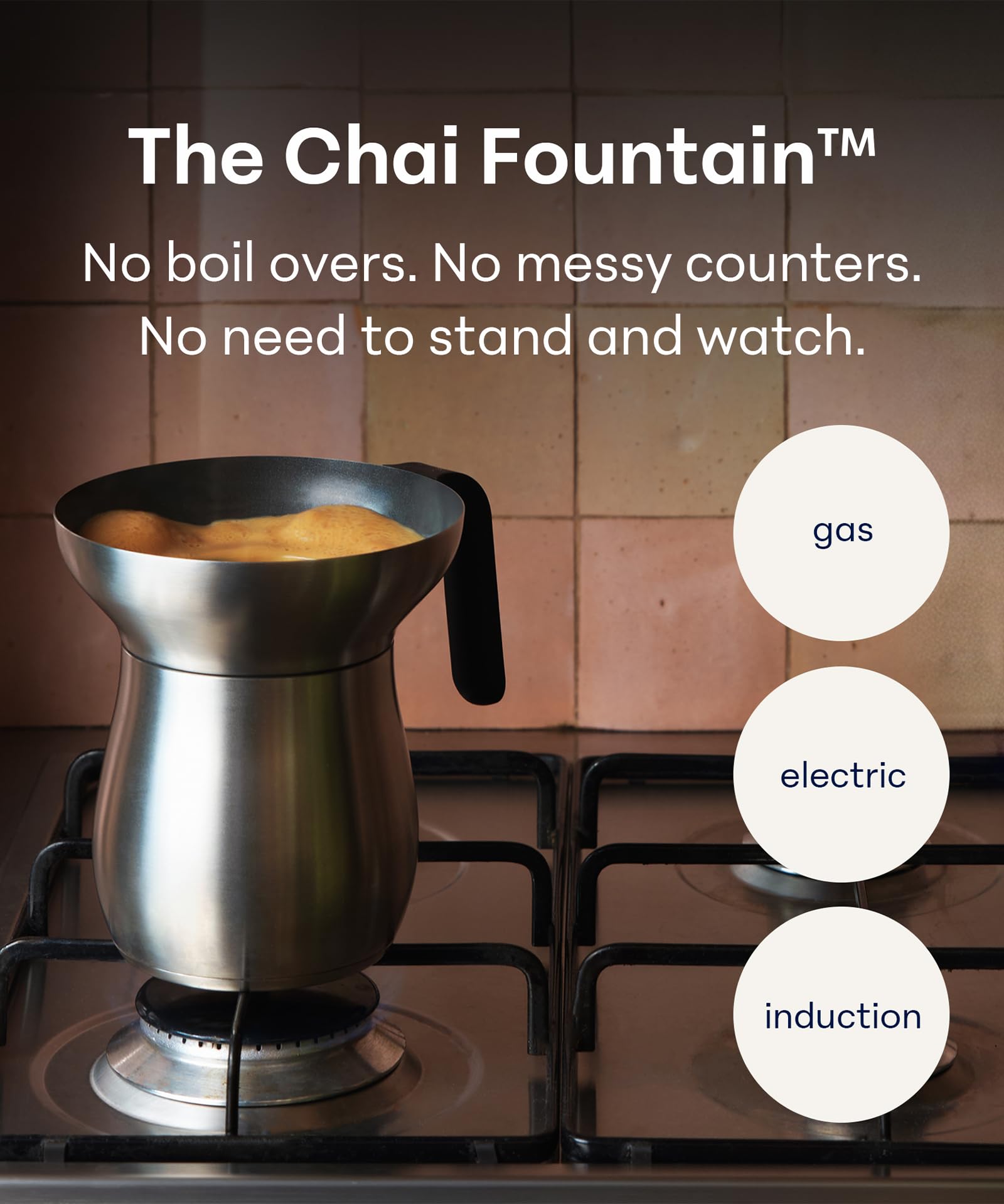 Loka chai maker close-up of silicone strainer filtering spices for clean pour