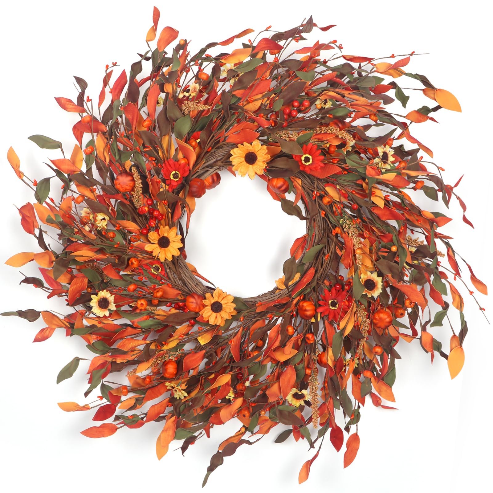 lokeisna wreath on front door offering warm autumn welcome