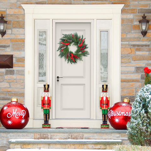 lokeisna porch display with wreath creating festive entryway atmosphere