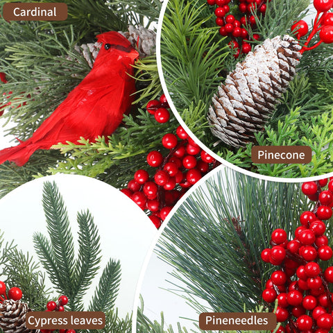 lokeisna pine cones and red berries detail adding contrast and seasonal charm