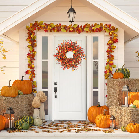 lokeisna wreath next to door for size comparison and visual scale