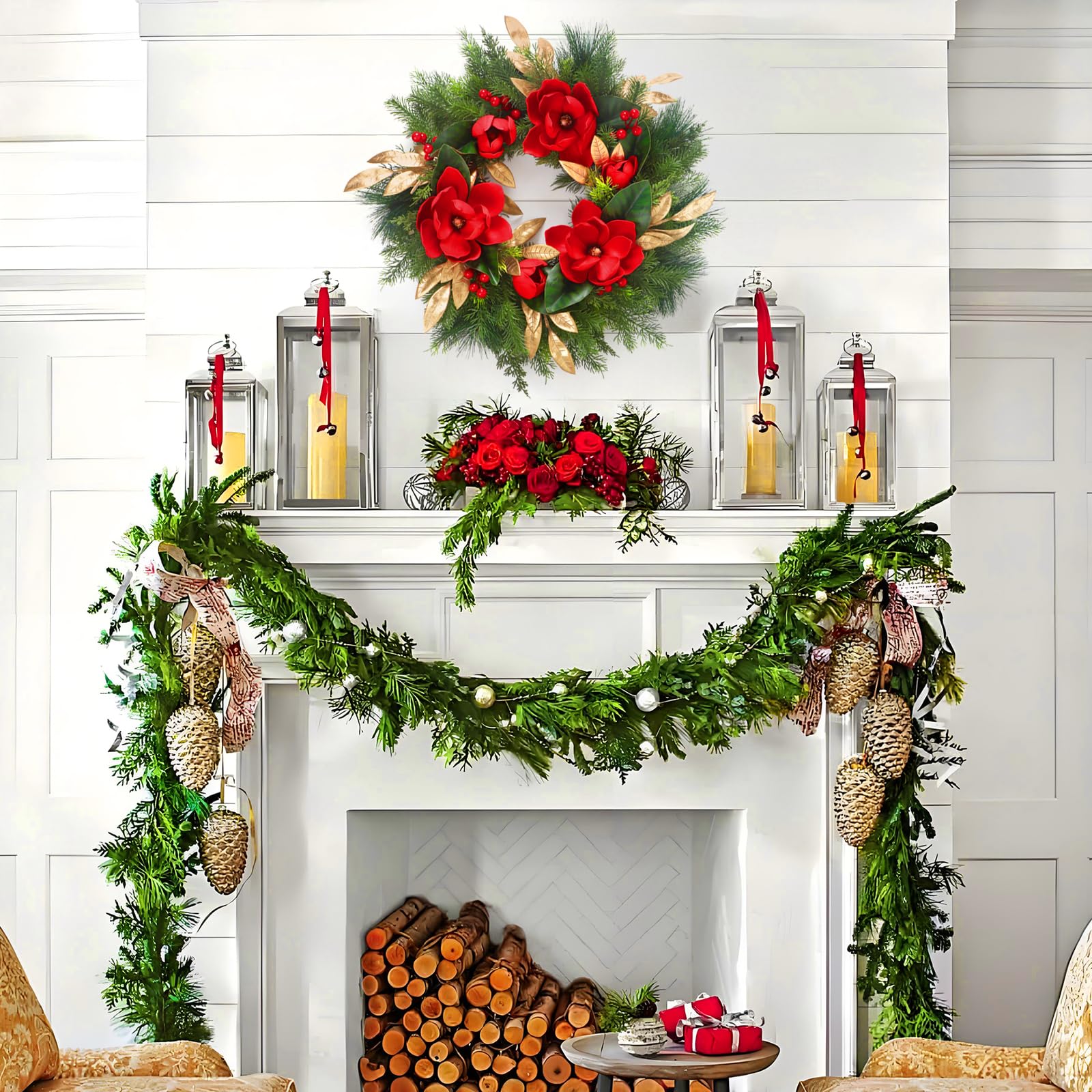 lokeisna wreath shown on a door for size and scale comparison